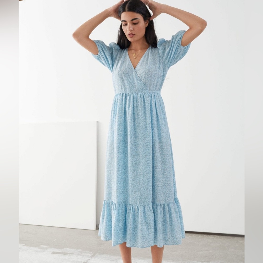 & Other Stories Puff Sleeve Wrap MIdi Dress